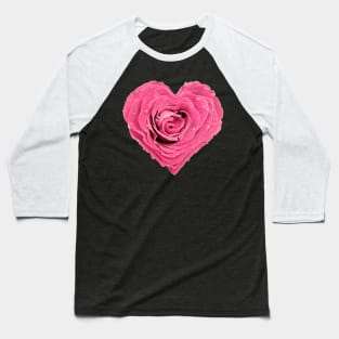 Heart Shaped Pink Flower with Water Droplets Baseball T-Shirt